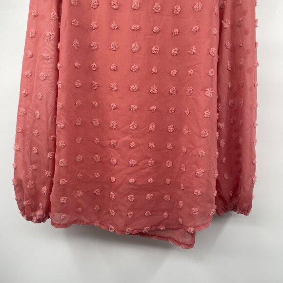 Qeral Womens Textured Dotted Top Long Sleeve Keyhole Rosewood Size Small - Picture 3 of 9